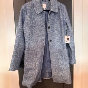LC Lauren Conrad Blue Herringbone Trench Coat